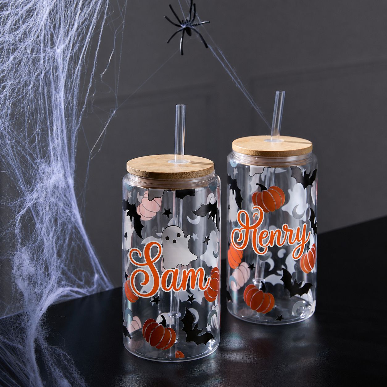 Personalised Halloween ghost/ pumpkin plastic cans