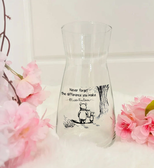 BLACK AND WHITE POOH BEAR PERSONALISED VASE