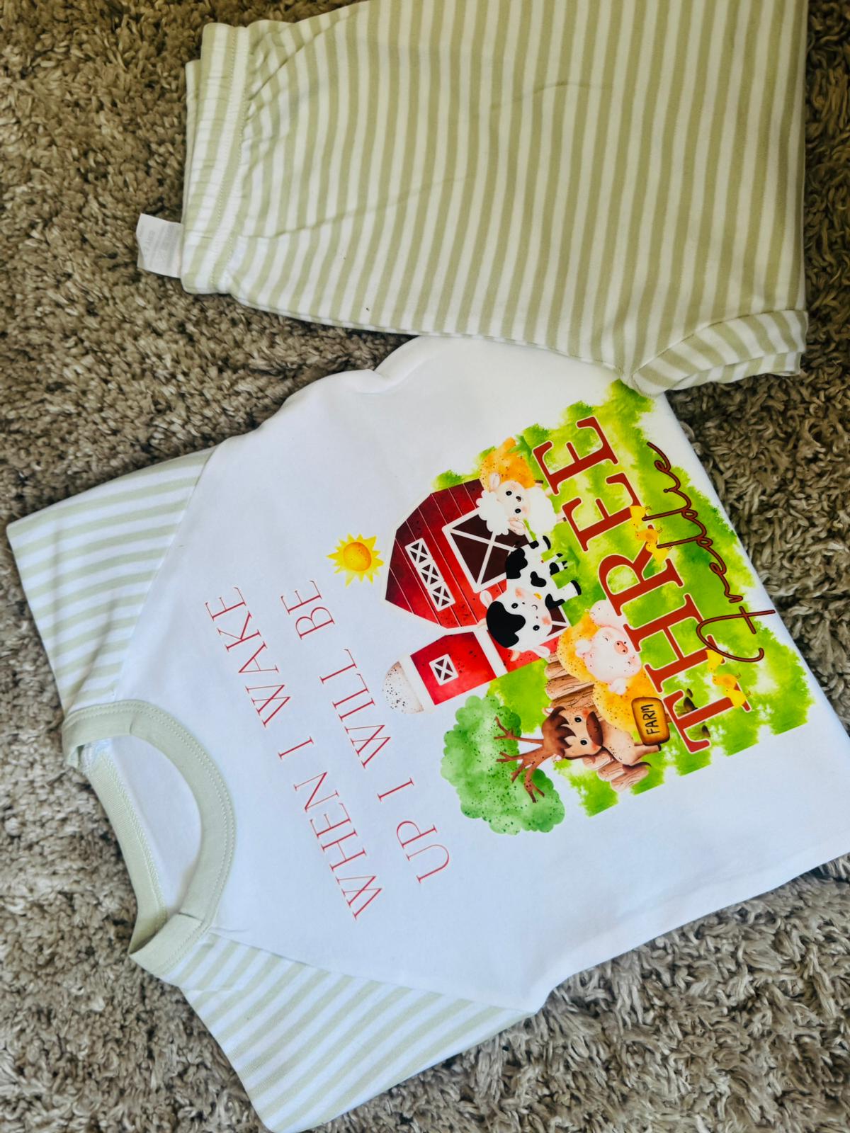 PERSONALISED FARM THEME BIRTHDAY PJS WHEN I WAKE UP