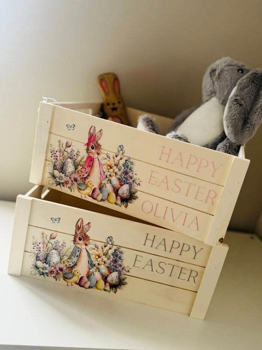 PERSONALISED WOODEN FLOPSY JACKET BUNNY EASTER CRATE