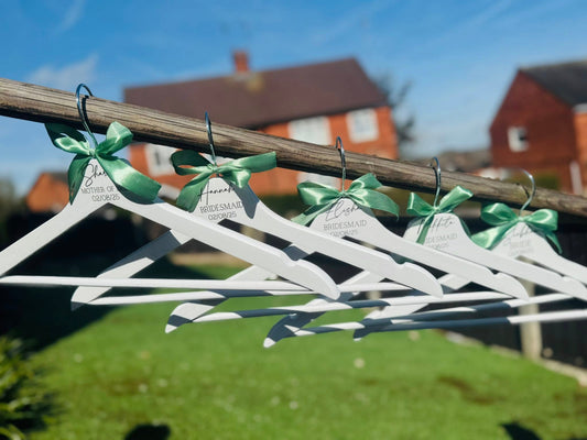 PERSONALISED WEDDING WOODEN WHITE COAT HANGERS
