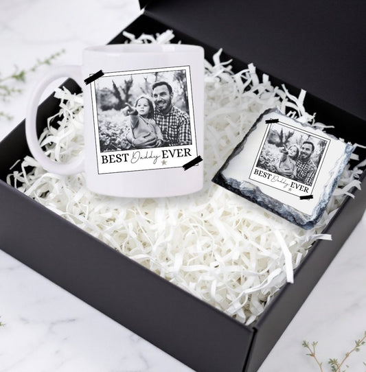 POLAROID PHOTO PERSONALISED MUG AND SLATE COASTER GIFT SET