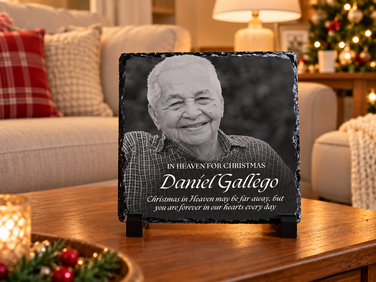 PERSONALISED MEMORIAL IN HEAVEN FOR CHRISTMAS SLATE