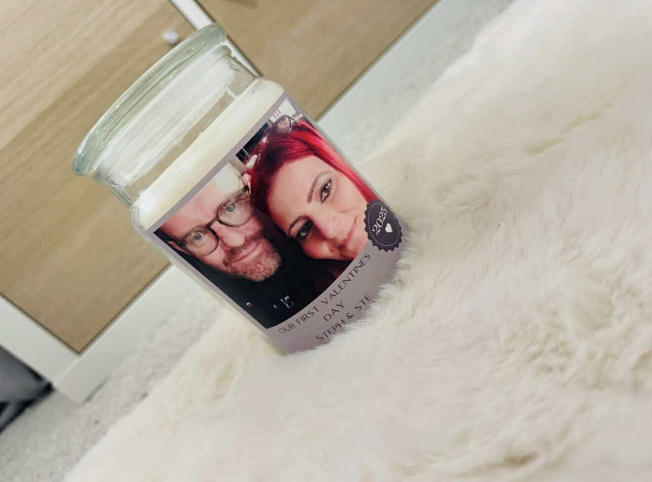 large our first valentines day personalised candle