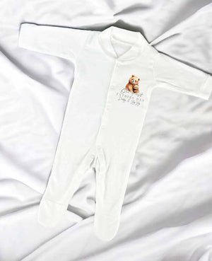 OUR FIRST FATHERS DAY BUTTON UP SLEEP SUIT PERSONALISED