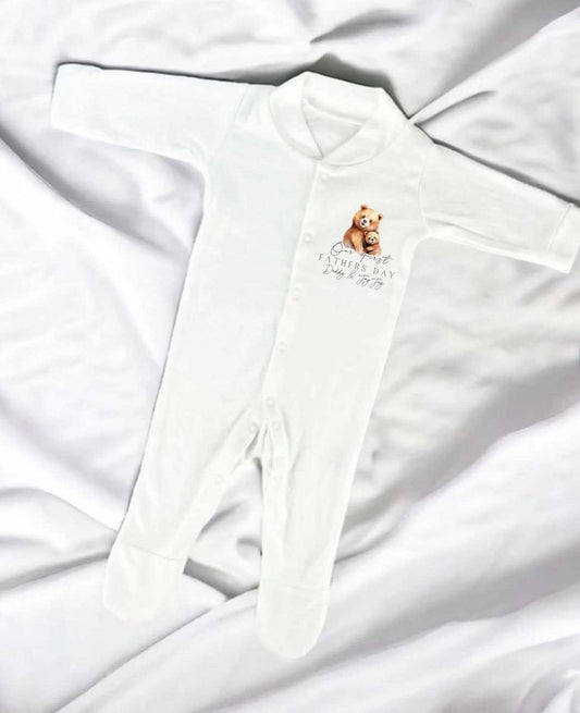 OUR FIRST FATHERS DAY BUTTON UP SLEEP SUIT PERSONALISED