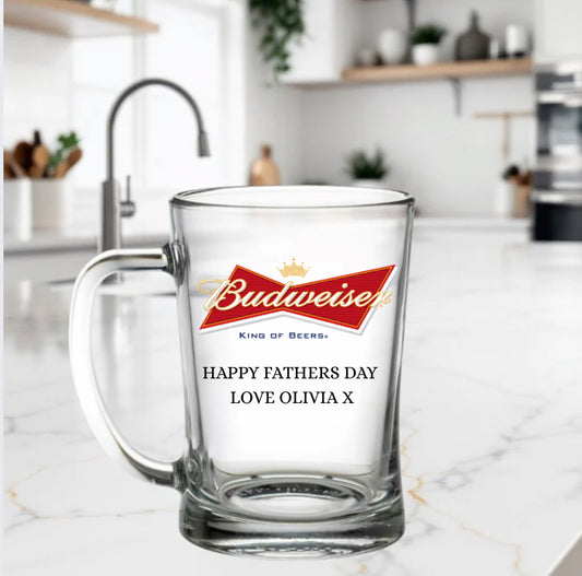 BUDWEISER  PERSONALISED BEER GLASS TANKARD
