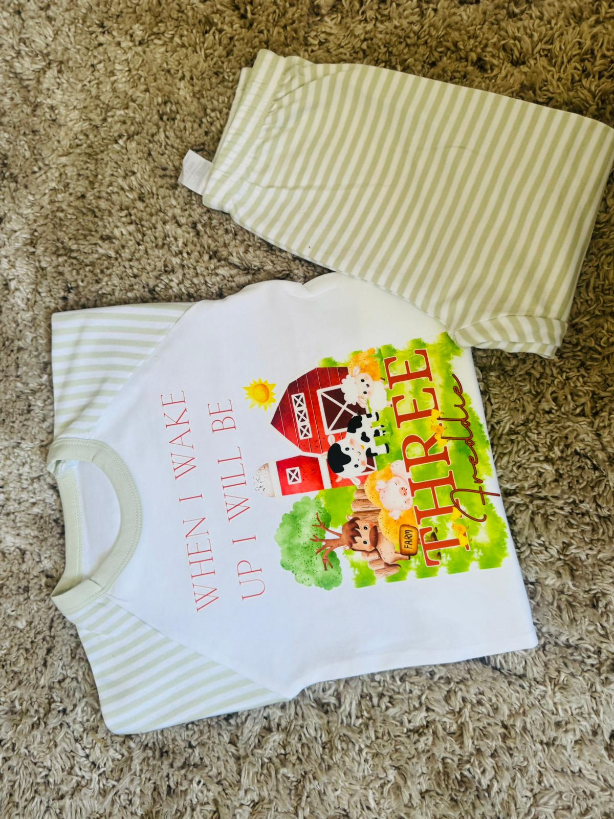 PERSONALISED FARM THEME BIRTHDAY PJS WHEN I WAKE UP