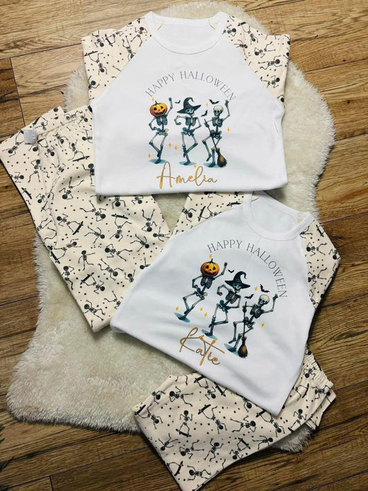 PERSONALISED DANCING SKELTON HALLOWEEN PJS