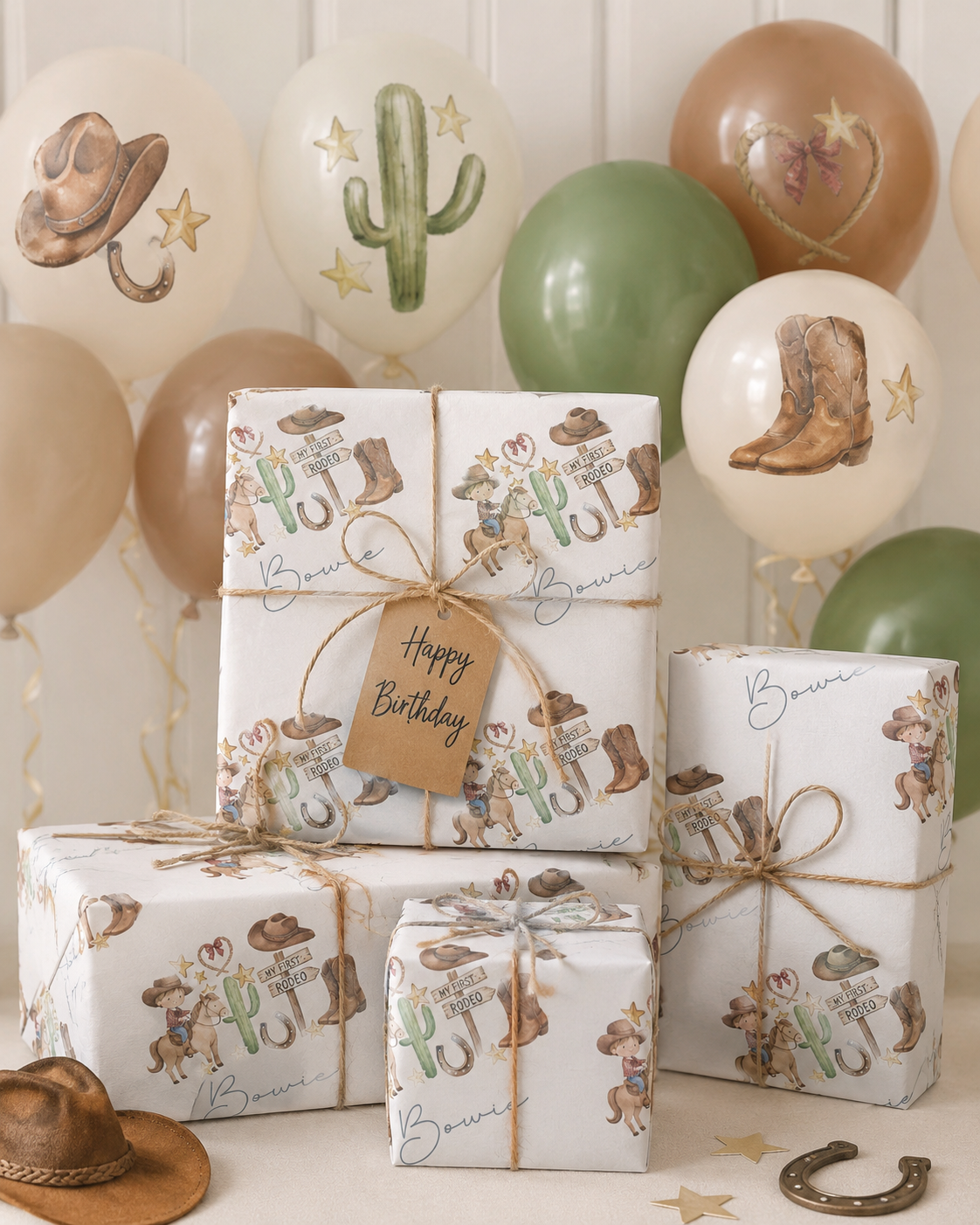 BLUE MY FIRST RODEO PERSONALISED A3 WRAPPING PAPER