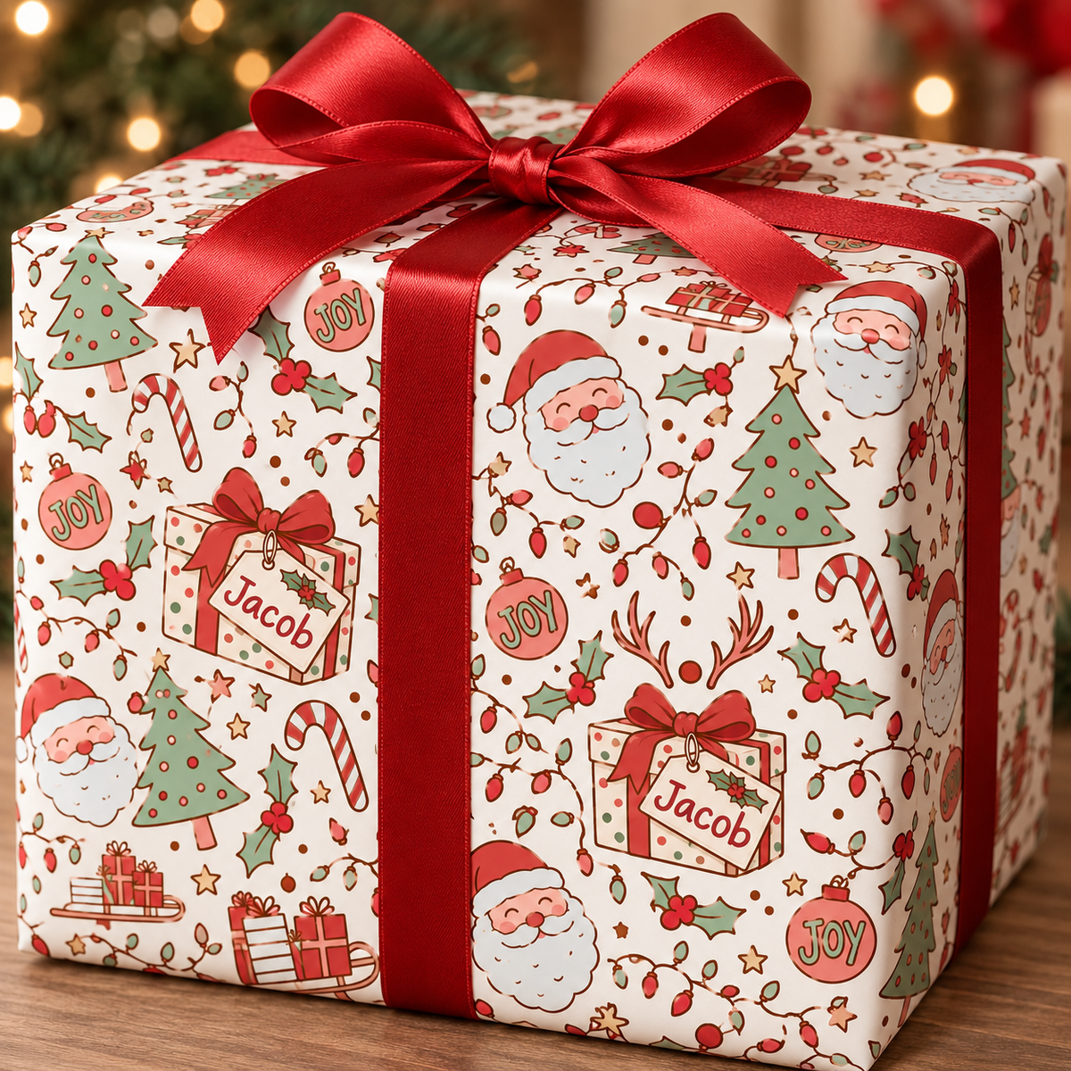 SANTA CHRISTMAS TREE WRAPPING PAPER