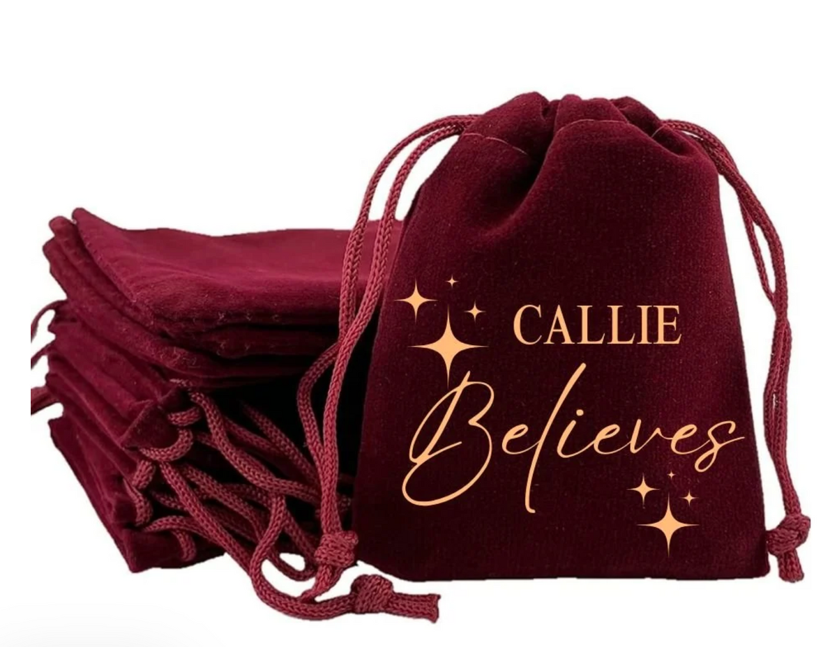 MINI VELVET RED POUCH PERSONALISED BELIEVES