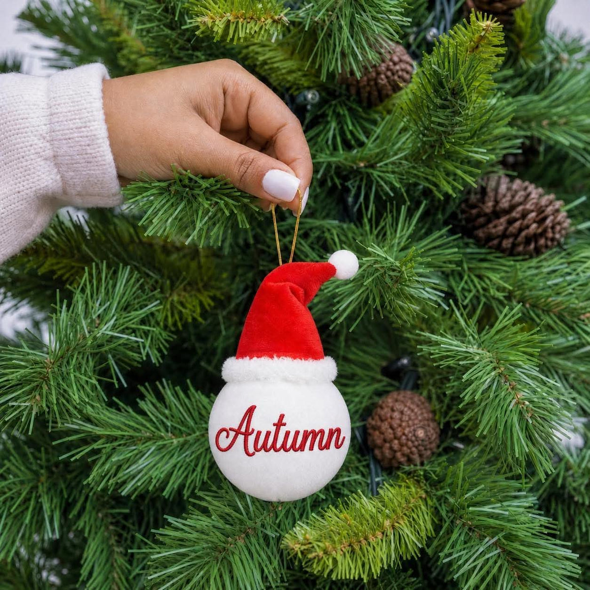 Santa hat personalised bauble