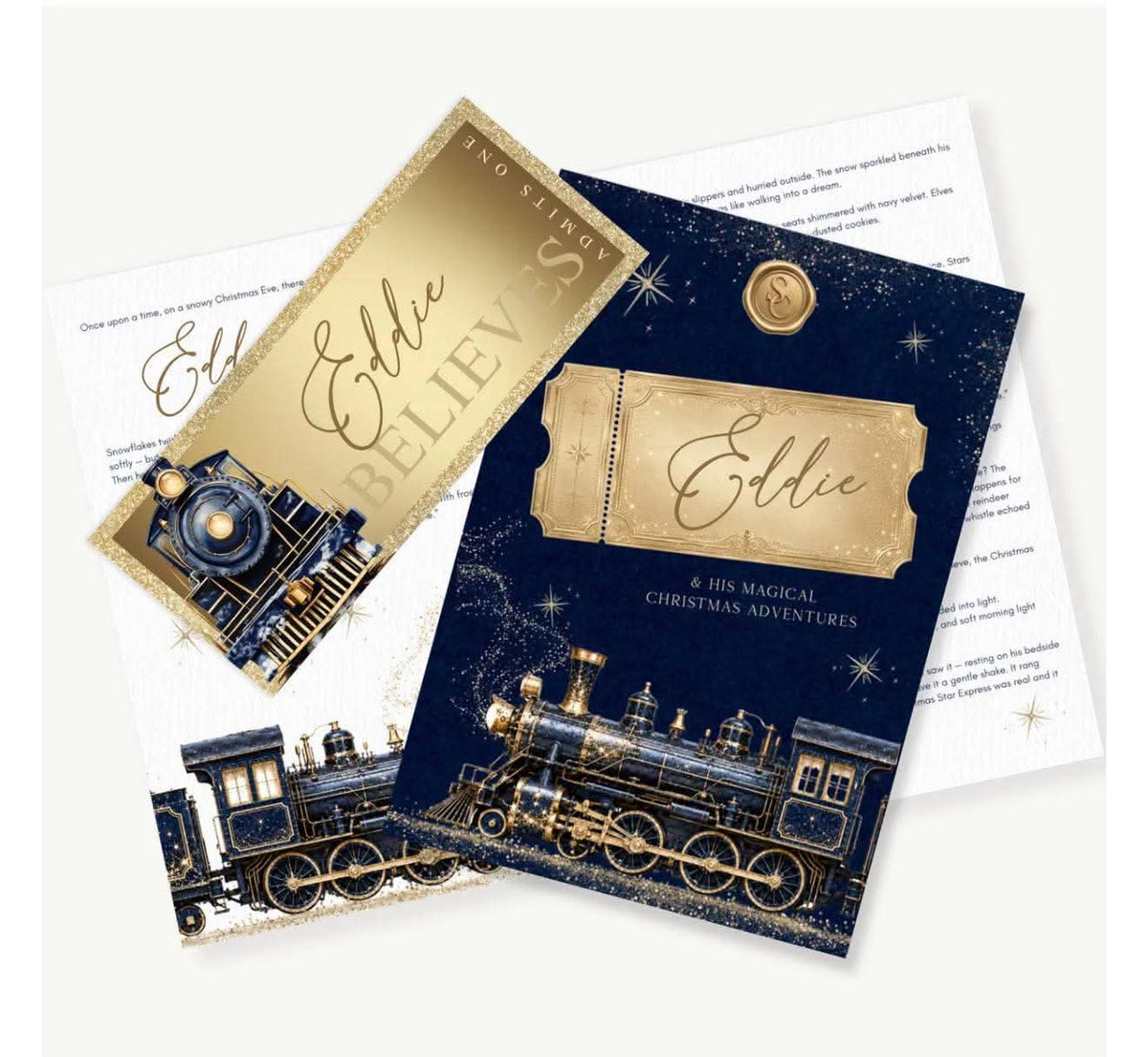 Blue  express Christmas story and ticket personalised
