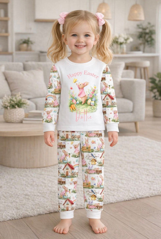 personalised pink jacket bunny easter pjs