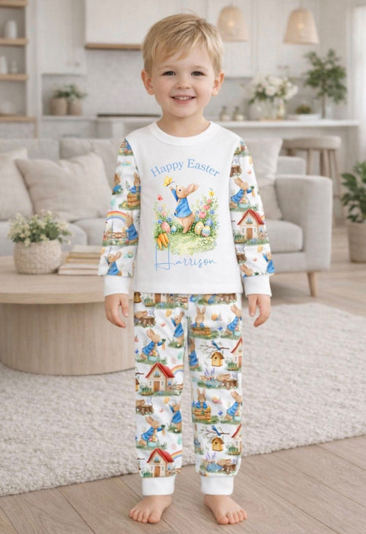 blue bunny easter personalised bunny jacket pjs