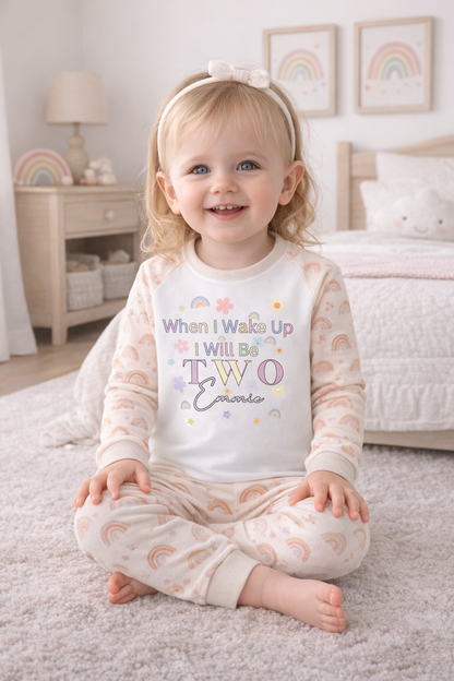 personalised rainbow and flower when i wake up birthday pjs