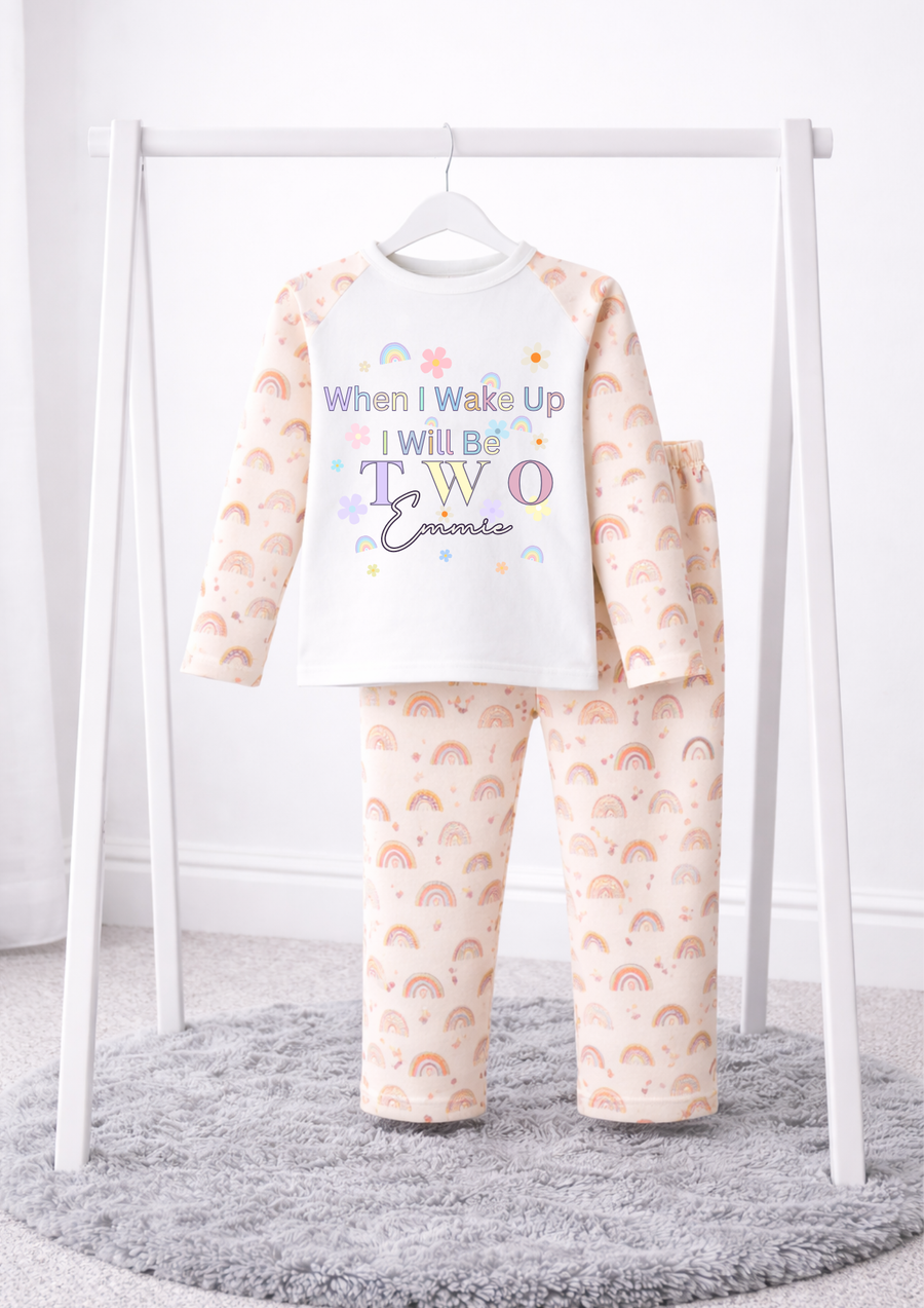 personalised rainbow and flower when i wake up birthday pjs