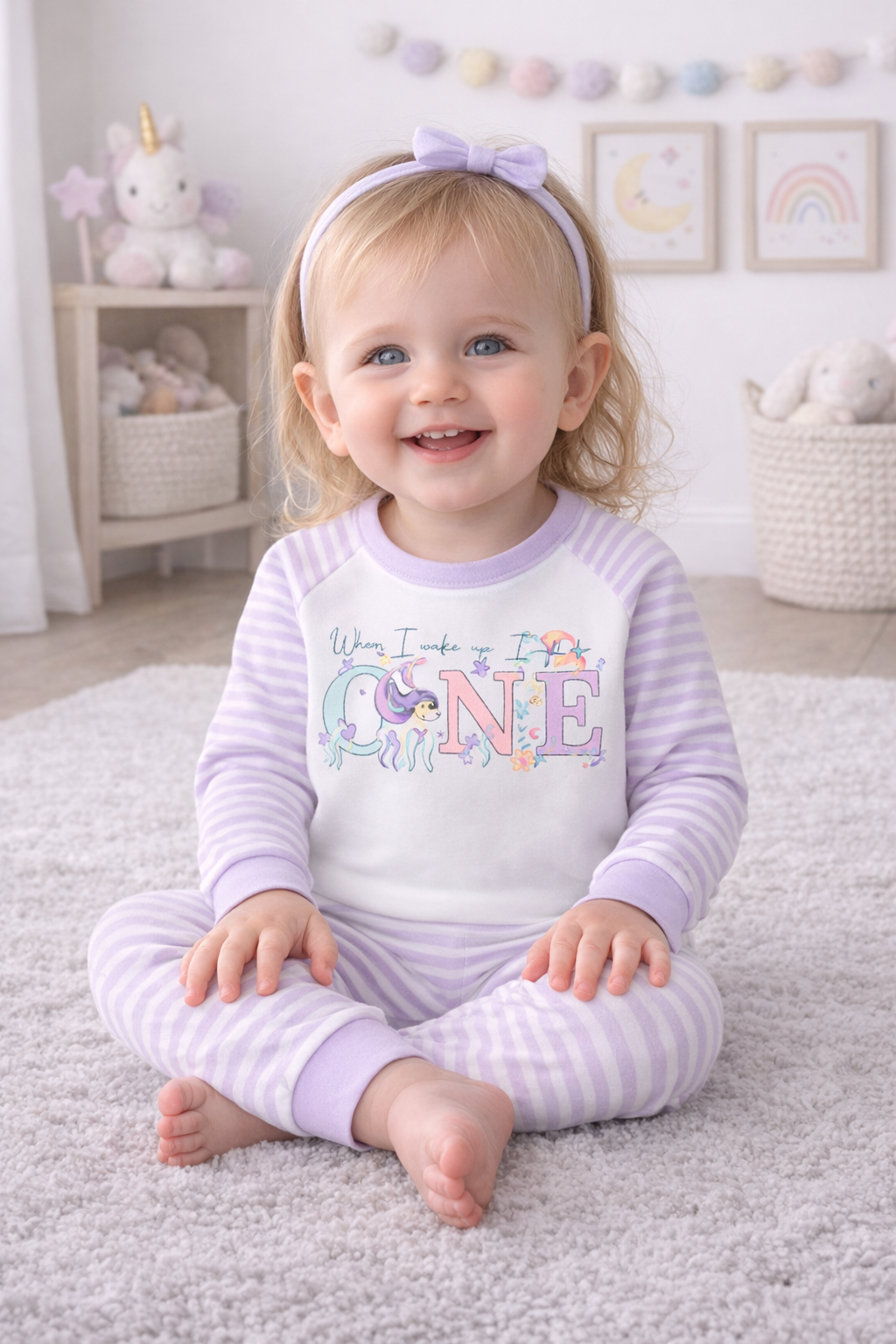 persoanlised watercolor mermaid purple stripe pjs