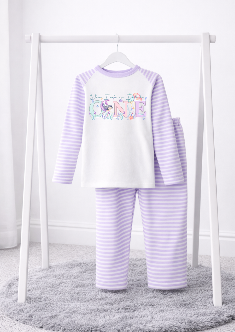 persoanlised watercolor mermaid purple stripe pjs