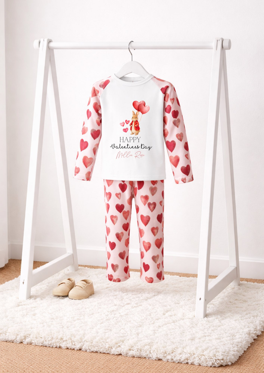 red jacket bunny heart valentines day pjs