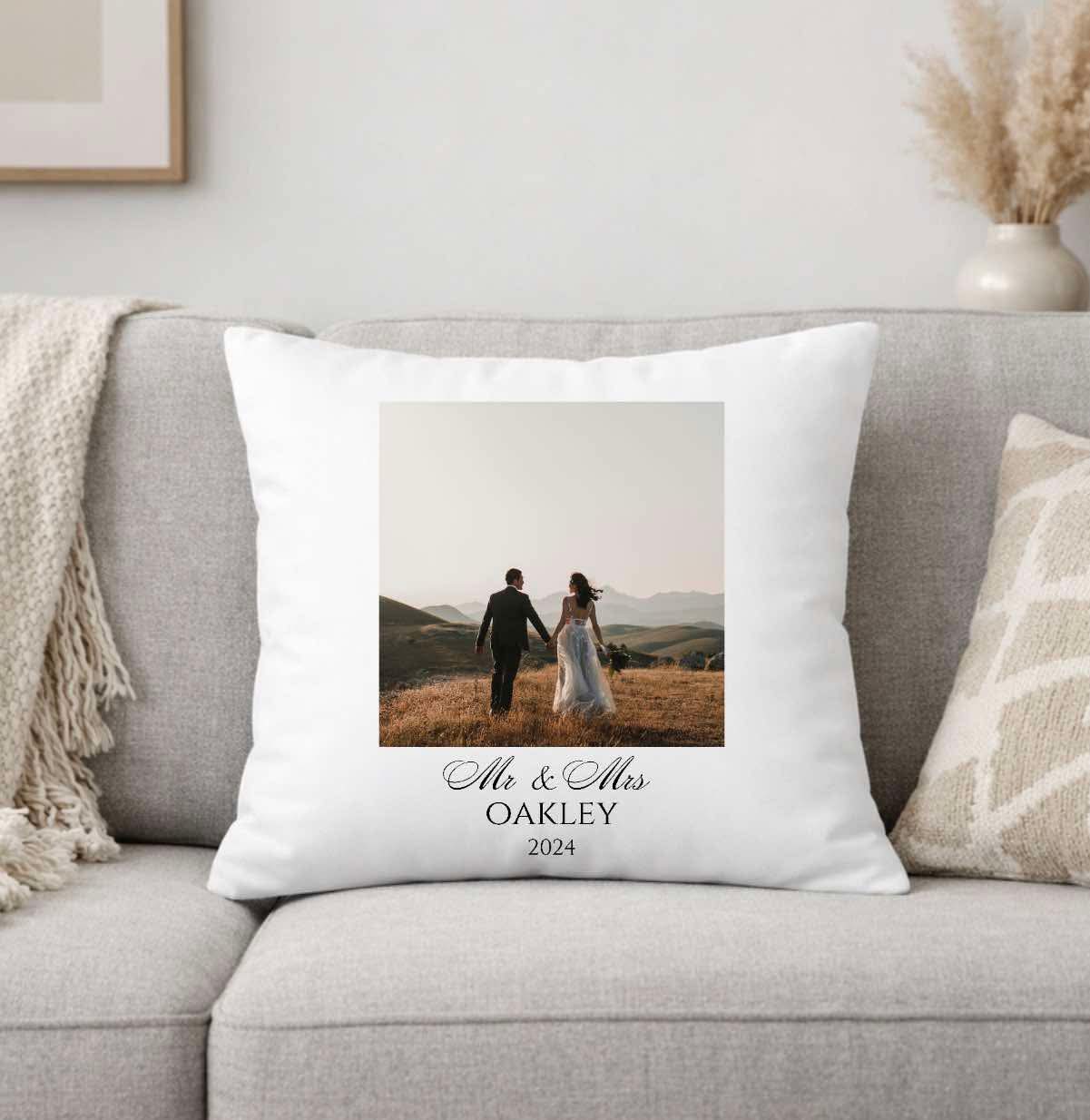 Mr & mrs photo cushion cover