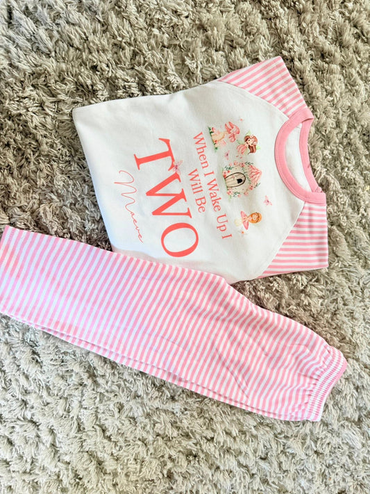 pink fairy when i wake up birthday pjs ( any age)
