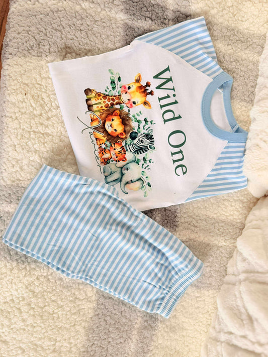 Wild one personalised stripe pjs