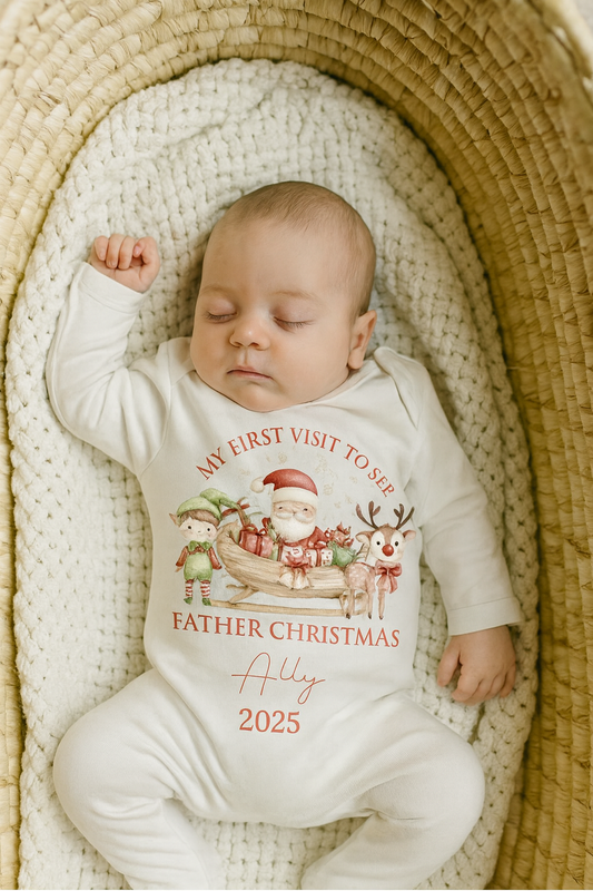 PERSONALISED FIRST VSIT TO FATHER CHRISTMAS SLEEPSUIT