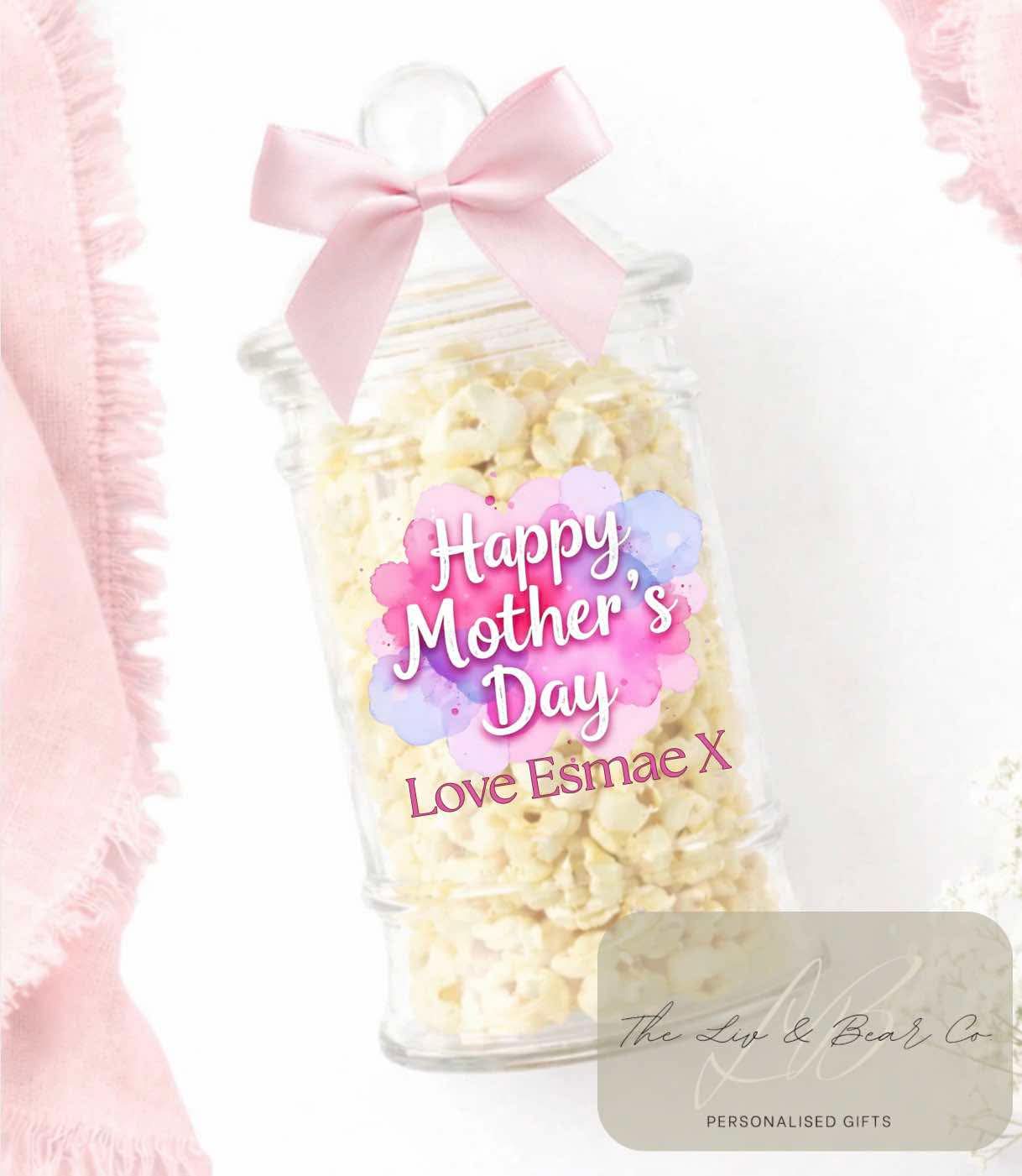 Watercolor pink happy Mother’s Day sweet jar