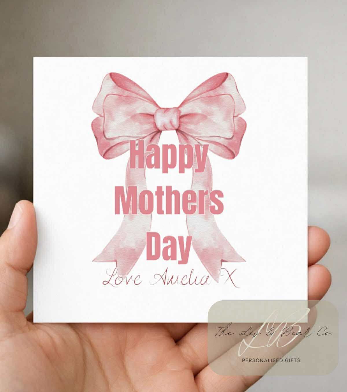 Watercolour bow personalised Mother’s Day card