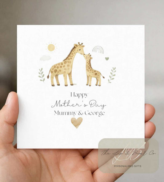 Giraffe happy Mother’s Day personalised card