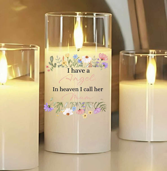 Personalised angel in heaven floral design led candle