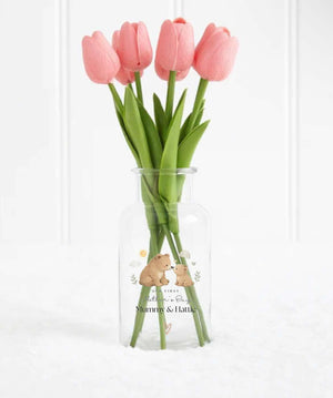 Brown bear our first Mother’s Day pink tulips