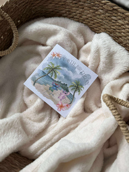 Personalised stitc.h & angel birthday card