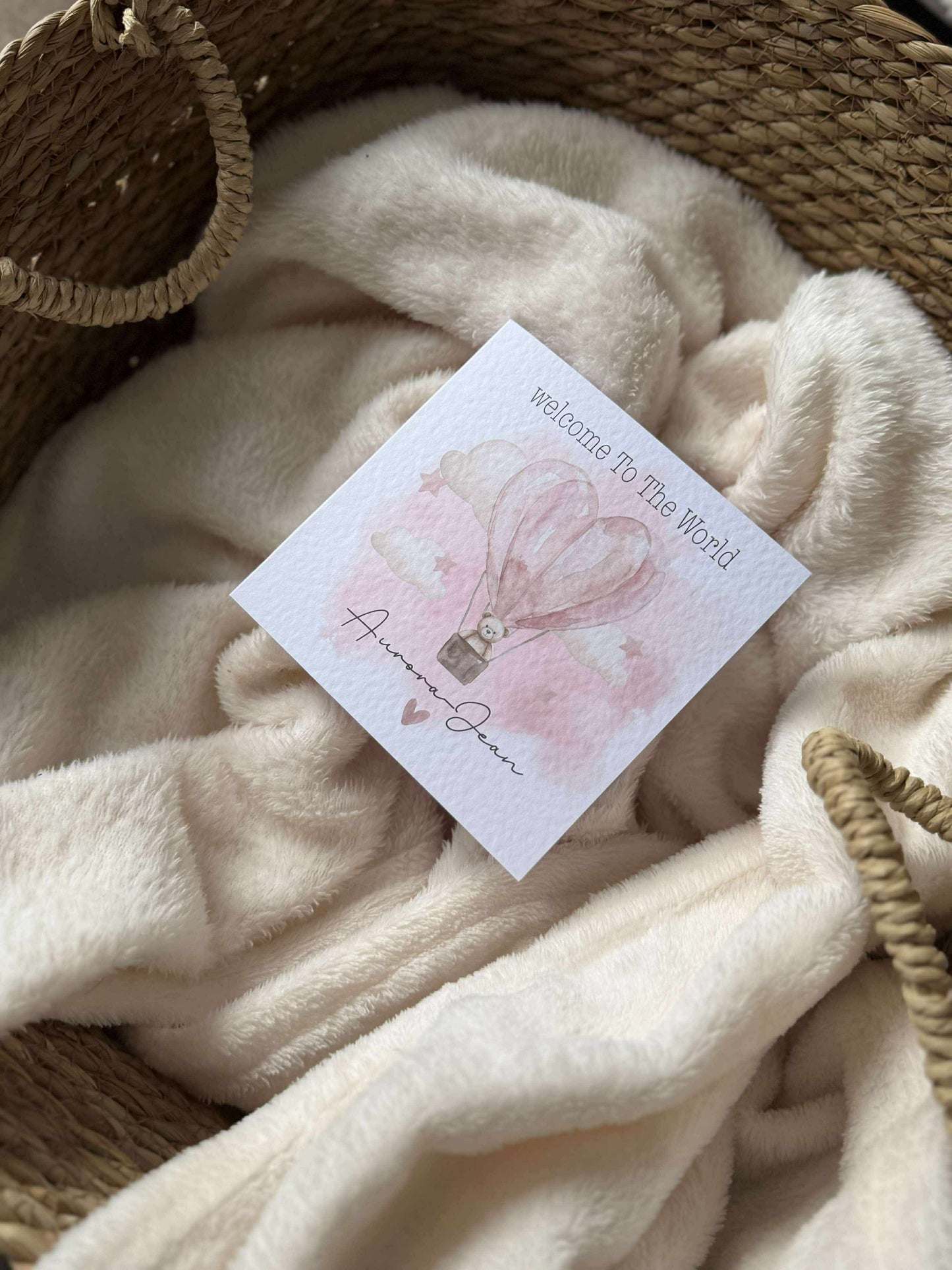 Welcome to the world personalised pink hot air balloon bear design