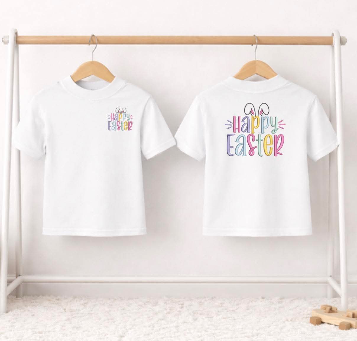 Rainbow embroidery style happy Easter double side tshirt