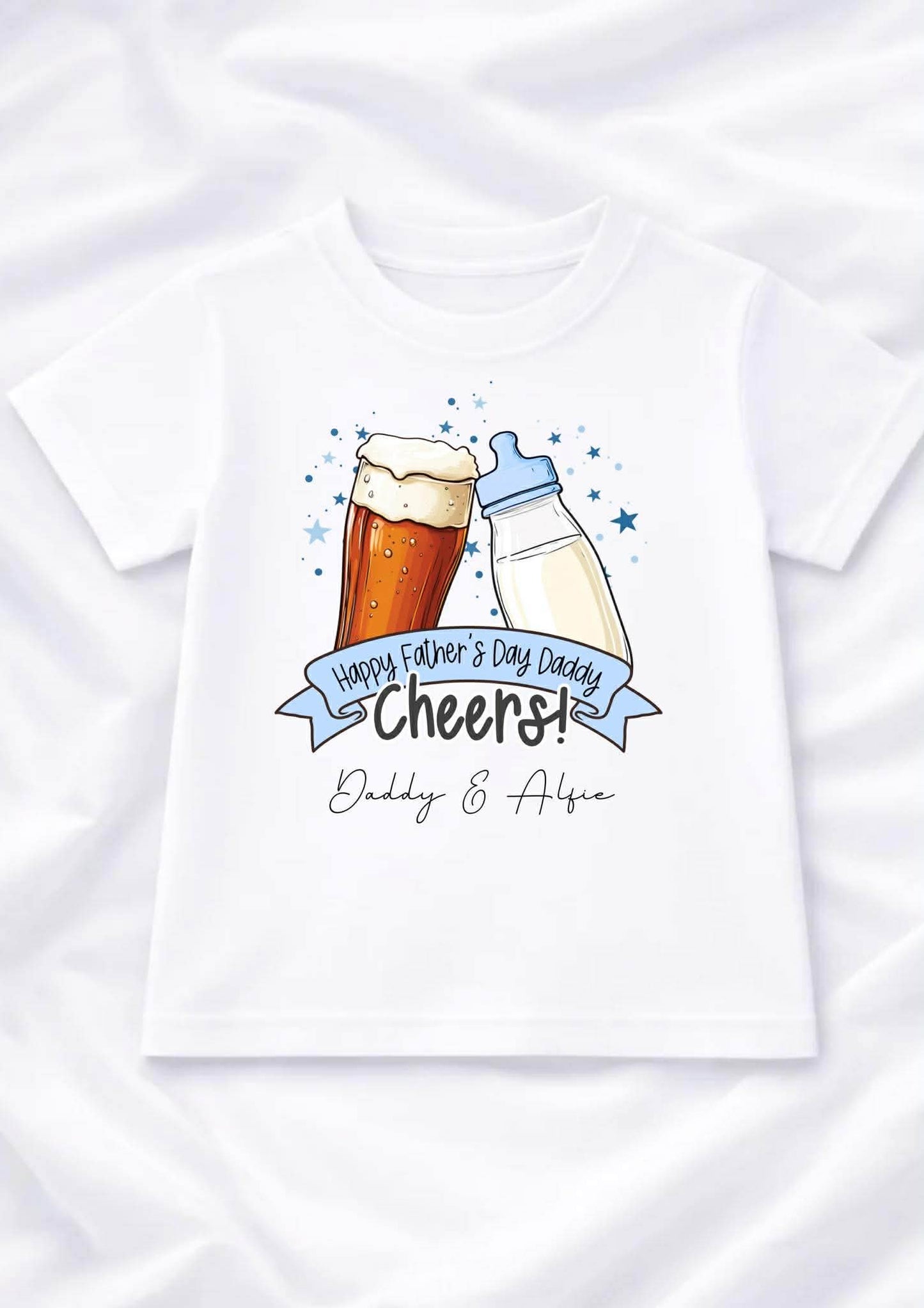 BEER/BABY BOTTLE HAPPY FATHERS DAY TSHIRT BLUE