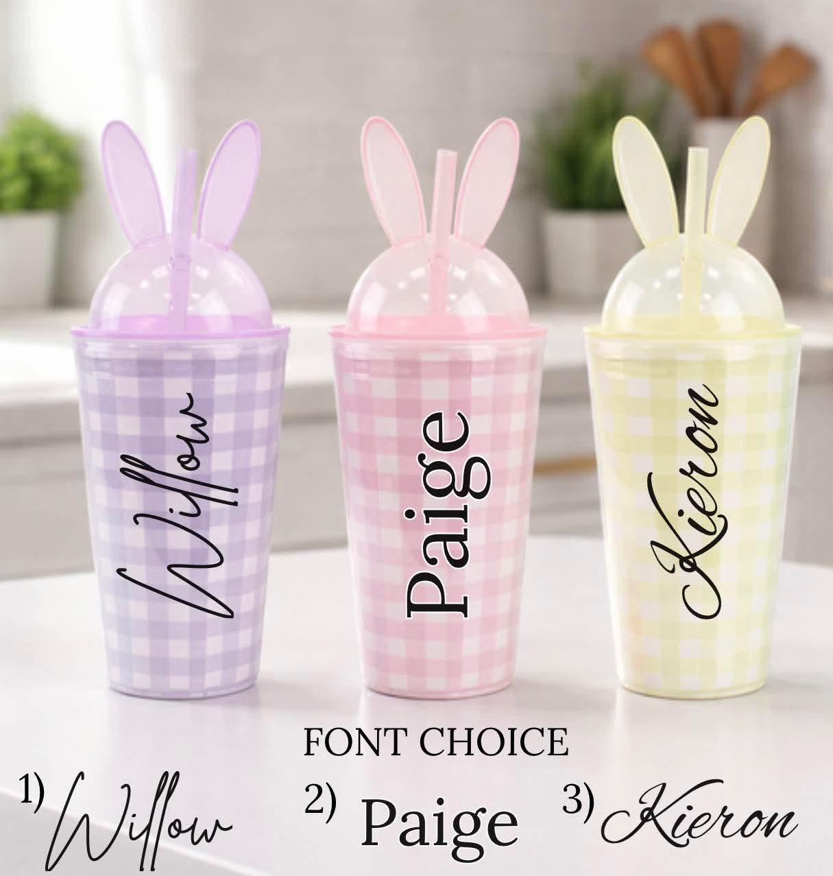 Personalised bunny ear gingham tumbler