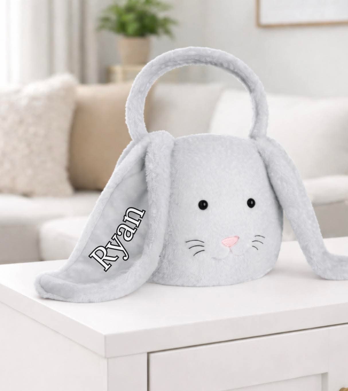 Personalised grey bunny basket