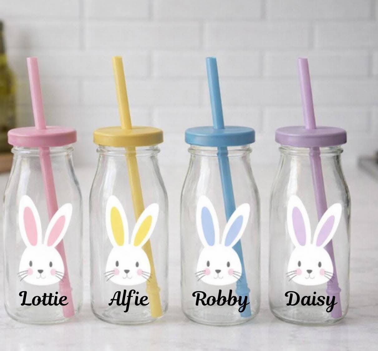 Personalised glass bunny milk jar