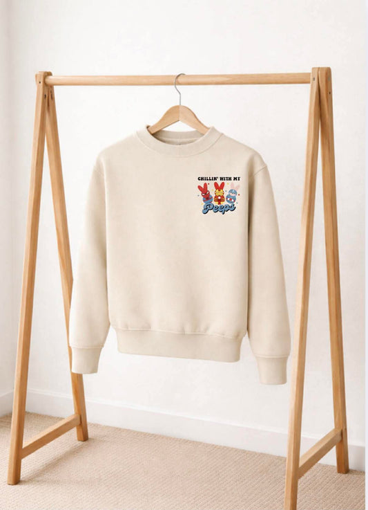 Chilling with my peeps superhero theme sweatshirt