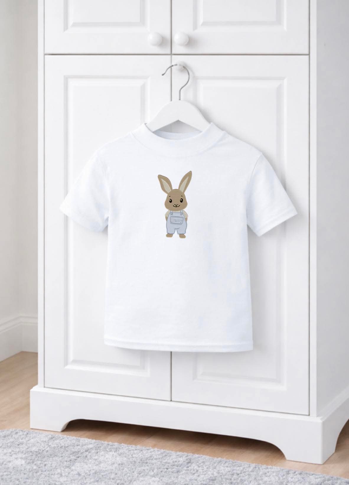 Blue dungaree bunny embroidery style tshirt