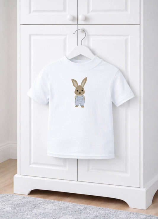 Blue dungaree bunny embroidery style tshirt