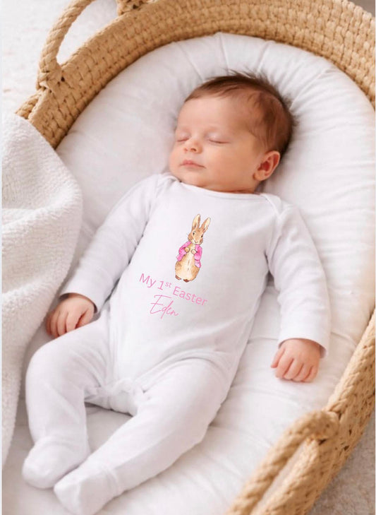 Pink jacket bunny my 1st Easter baby grow