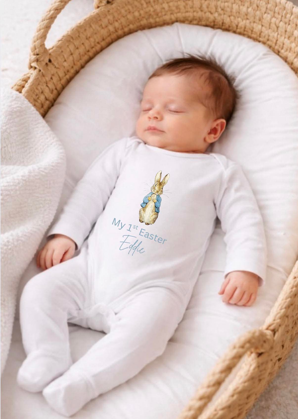 Blue jacket bunny  my 1st Easter baby grow
