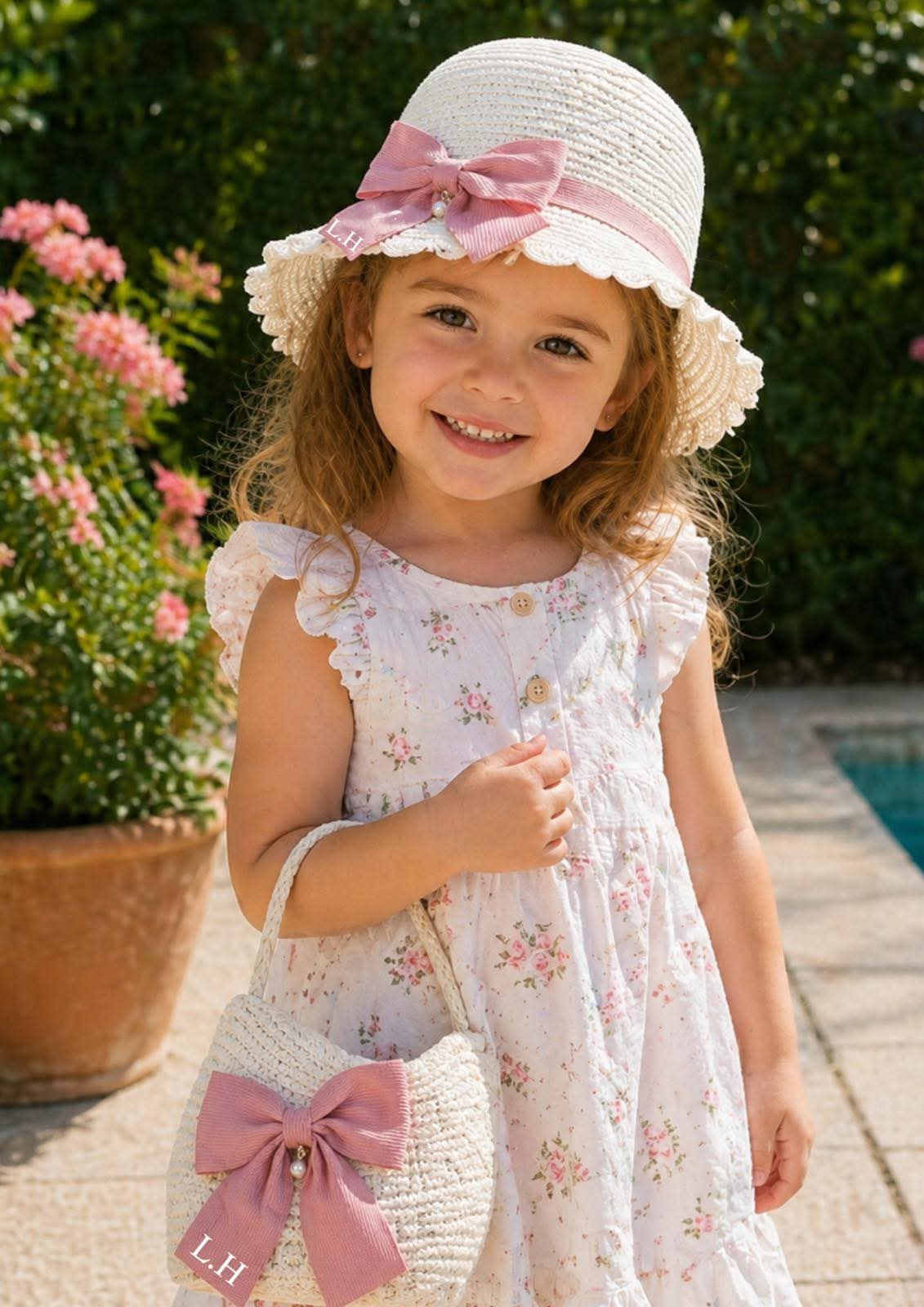 PERSONALISED MATCHING PINK BOW HAT AND BAG