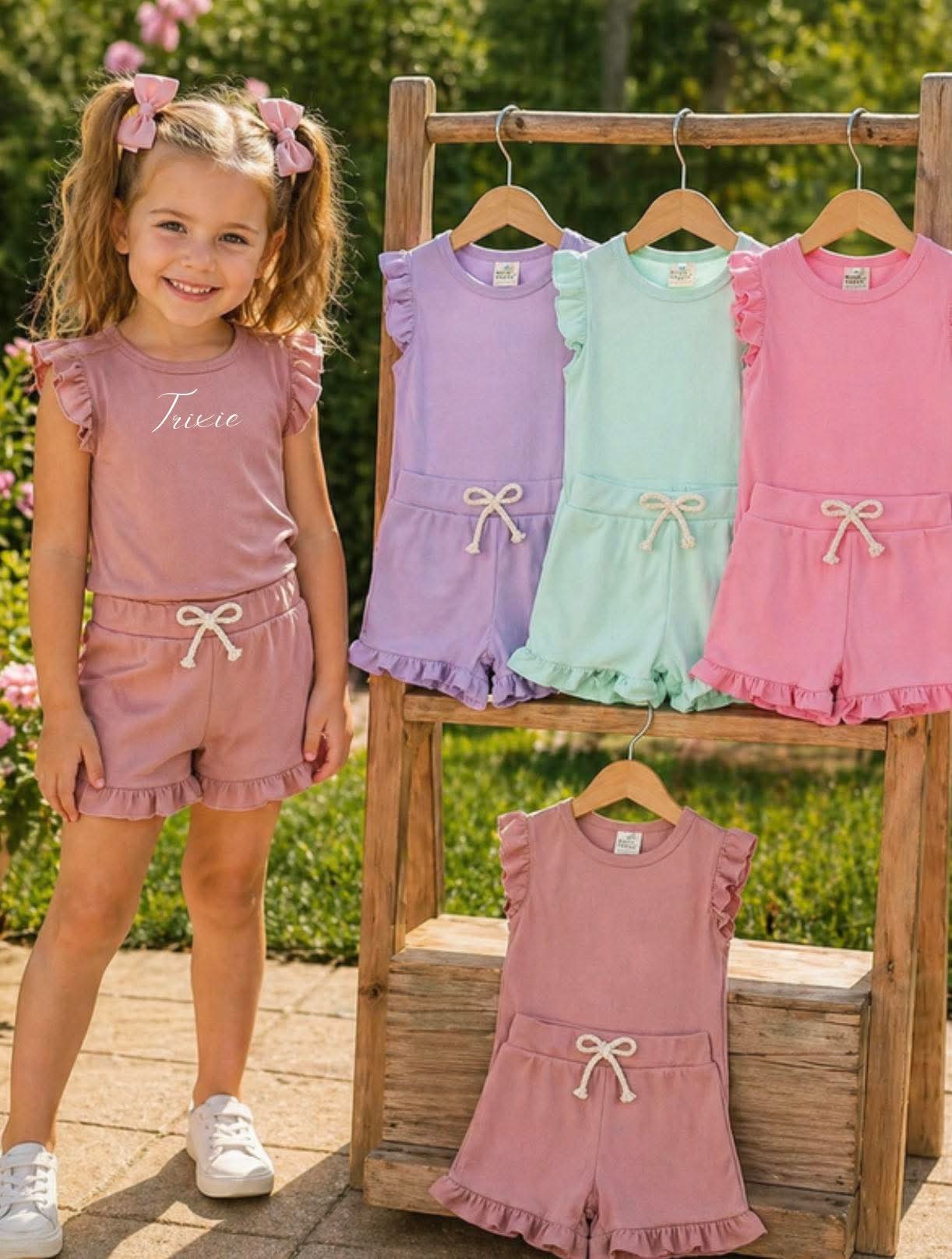 PERSONALISED FRILL RIBBED SHORT SETS