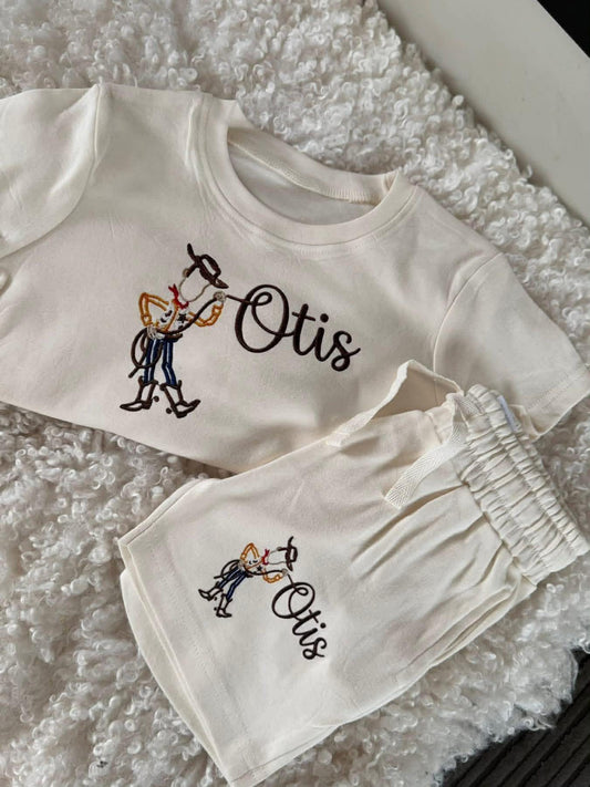 PERSONALISED EMBROIDERY STYLE COWBOY DESIGN SHORT SET