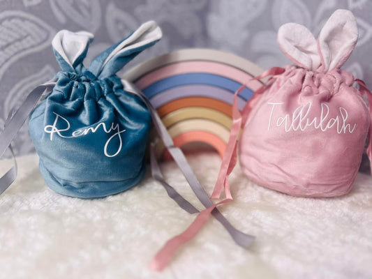 Personalised velvet bunny bags